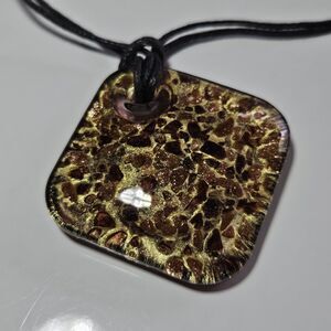 My Style Murano Glass Pendant Gold Brown Art Glass Adjustable Cord 18.5-21.5"